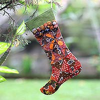 Cotton and jute Christmas stocking, Batik Stocking
