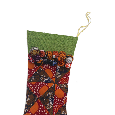 Cotton and jute Christmas stocking, 'Batik Stocking' - Handmade Batik Christmas Stocking in Cotton and Jute