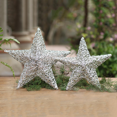 Recycled plastic wall art, Woven Stars (pair)