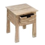 Teak wood accent table, 'Craftsman in White' - Handcrafted Teak Wood One Drawer Whitewashed Accent Table