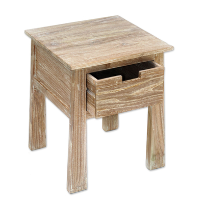 Mesa decorativa de madera de teca - Mesa decorativa encalada de un cajón de madera de teca hecha a mano