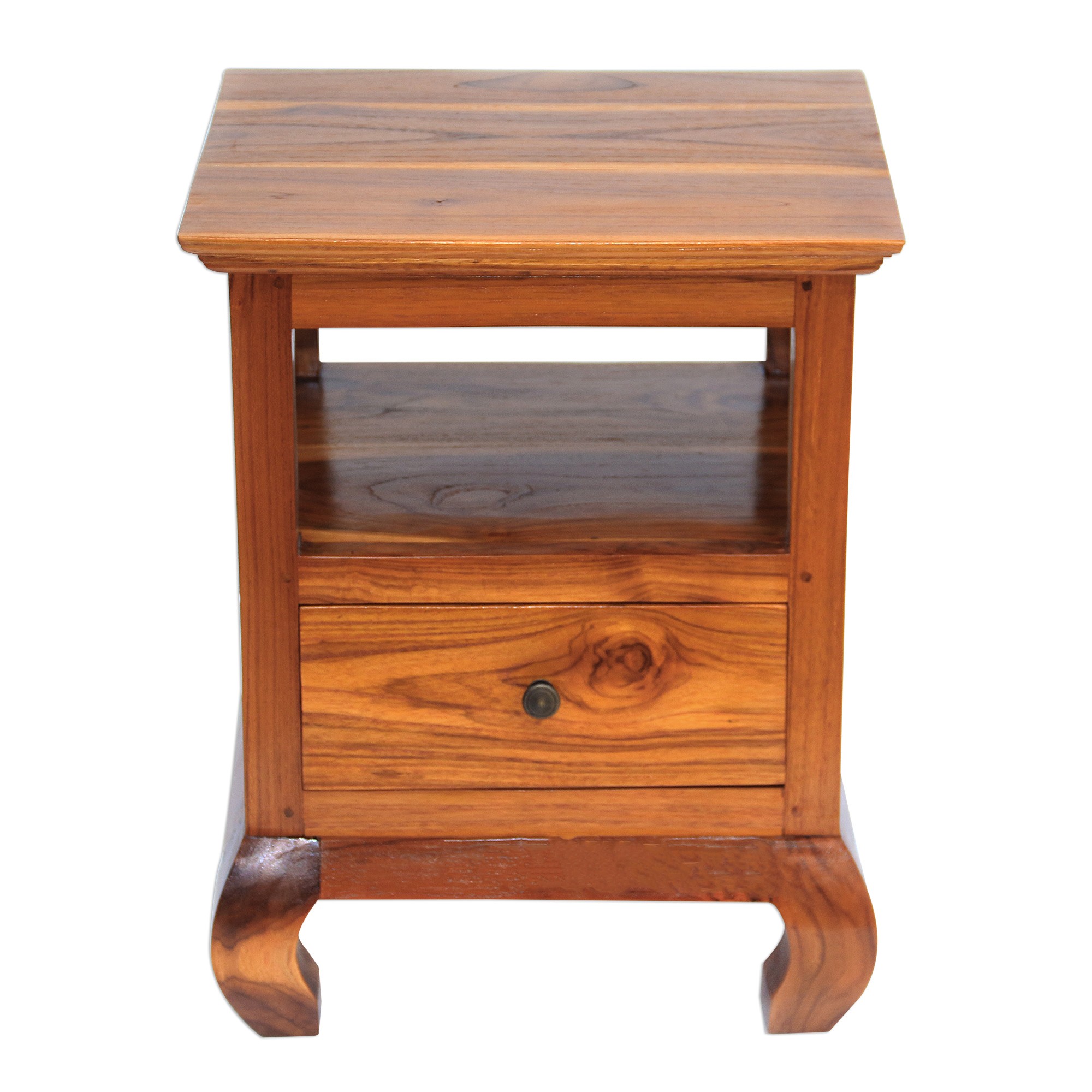Handmade Brown Carved Teak Wood Nightstand Made in Bali Gili Brown