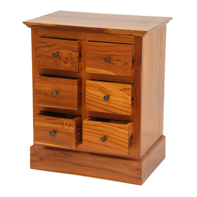 Teak wood mini chest of drawers, 'Modern Minimalist' (24 inch) - Brown 6 Drawer Carved Teak Wood Chest Crafted in Bali