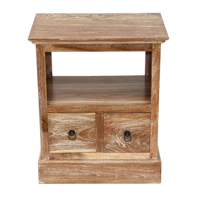 Teak wood nightstand, 'Tabanan Classic' - Handmade Carved Natural Teak Wood Nightstand With Drawers