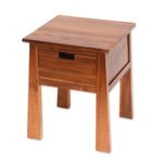 Teak wood accent table, 'Craftsman' - Handcrafted Teak Wood One Drawer Natural Finish Accent Table