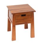 Teak wood accent table, 'Craftsman' - Handcrafted Teak Wood One Drawer Natural Finish Accent Table