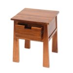 Teak wood accent table, 'Craftsman' - Handcrafted Teak Wood One Drawer Natural Finish Accent Table