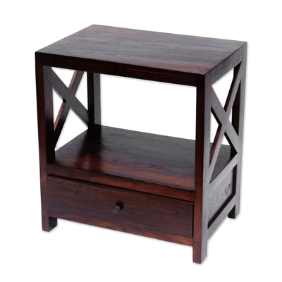 Teak wood nightstand, 'Colony Style in Dark Brown' - Handcrafted Teak Wood Nightstand in Dark Brown from Bali