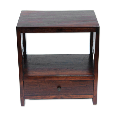 Teak wood nightstand, 'Colony Style in Dark Brown' - Handcrafted Teak Wood Nightstand in Dark Brown from Bali
