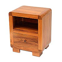 Teak wood accent table, 'Mod Appeal' - Handcrafted Teak Wood Single Drawer and Shelf Accent Table