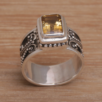 Citrine cocktail ring, 'Quadratic Agreement' - Handmade 925 Sterling Silver Yellow Citrine Cocktail Ring