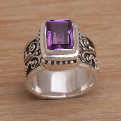 Amethyst cocktail ring, 'Quadratic Agreement' - Handmade 925 Sterling Silver Purple Amethyst Cocktail Ring