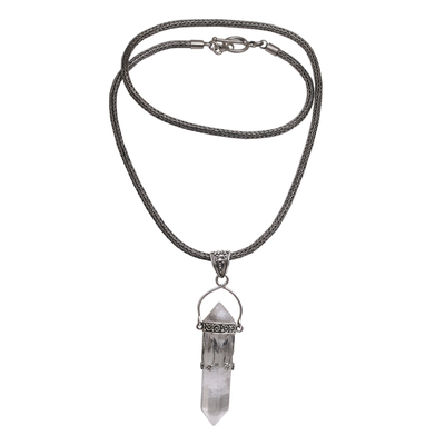 collar con colgante de cuarzo - Collar de cadena colgante de cuarzo de plata de ley 925 hecho a mano