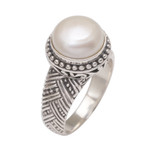 Cultured pearl cocktail ring, 'Moonlight Glyph' - Handmade 925 Sterling Silver Cultured Pearl Cocktail Ring