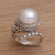 Cultured pearl cocktail ring, 'Coiled Asp' - Handmade 925 Sterling Silver Cultured Pearl Snake Ring thumbail