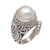 Cultured pearl cocktail ring, 'Coiled Asp' - Handmade 925 Sterling Silver Cultured Pearl Snake Ring (image 2a) thumbail