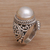 Cultured pearl cocktail ring, 'Coiled Asp' - Handmade 925 Sterling Silver Cultured Pearl Snake Ring (image 2b) thumbail