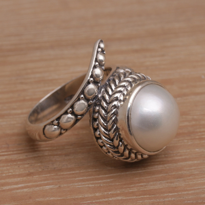 Anillo de cóctel con perlas cultivadas - Anillo de serpiente de perlas cultivadas de plata de ley 925 hecho a mano