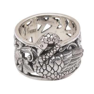 Sterling silver cocktail ring, 'Swan River' - Artisan Crafted 925 Sterling Silver Swan Cocktail Ring
