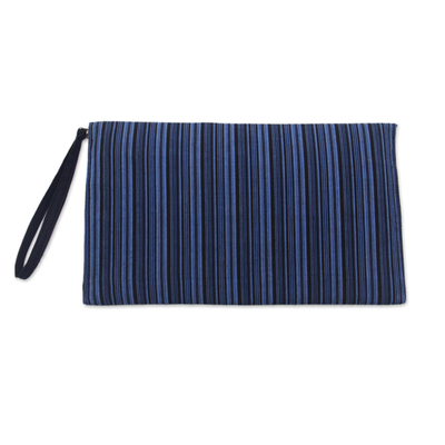 Muñequera de algodón - Clutch de pulsera de algodón azul y negro con bolsillo interior