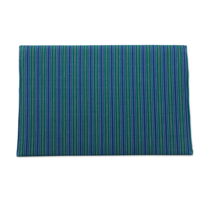 Funda de algodón para tablet, 'Lurik Guardian Teal' - Funda para tablet 100 % algodón con rayas verde azulado de Indonesia