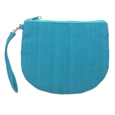 Pulsera de mano de algodón - 100 % algodón con rayas verde azulado, bolso de mano con bolsillo exterior