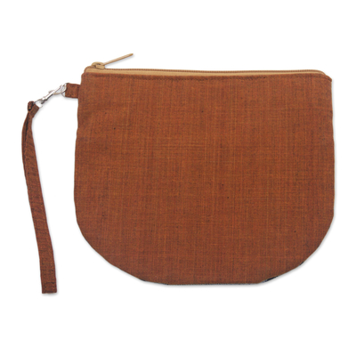 Pulsera de mano de algodón - 100% algodón rayado marrón bolso de mano con bolsillo exterior