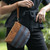 Cotton clutch wristlet, 'Lurik Sphere Brown' - 100% Cotton Striped Brown Clutch Exterior Pocket Wristlet