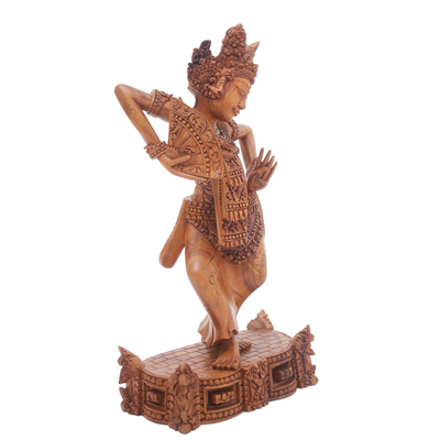 estatuilla de madera - Estatuilla de madera de suar tallada a mano de Legong kraton