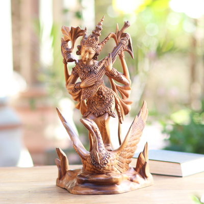 Wood sculpture, Sarasvati Goddess