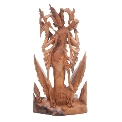 Holzskulptur - Sarasvati hinduistische Göttin handgeschnitzte Suar-Holzskulptur