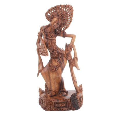 Wood sculpture, 'Janger Beauty' - Suar Wood Hand Carved Janger Dancer Sculpture