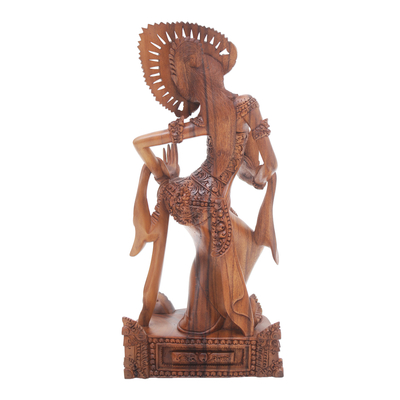 Escultura de madera - Escultura de bailarina janger tallada a mano en madera de suar
