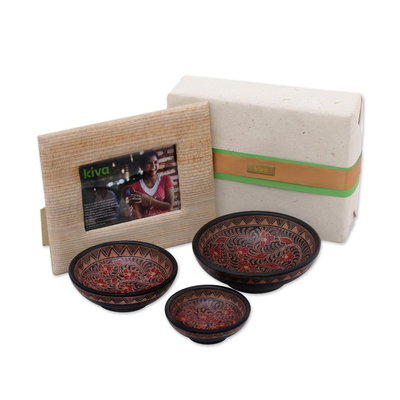 Wood batik bowls and photo frame, 'South Sea Holiday Host Gift Set' (4 pieces) - Bali and Java handcrafted gift set for the holiday host