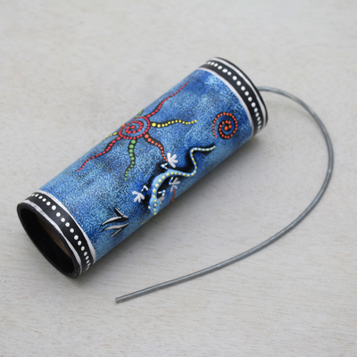 Percussion instrument, 'Gecko Echo in Blue' - Blue Gecko Themed Percussion Instrument Handmade in Bali