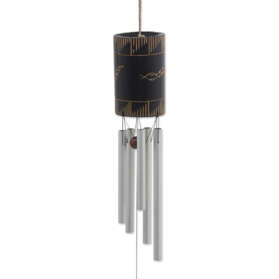 Bamboo and aluminum wind chime, 'Snake Charm' - Bamboo and Aluminum Snake Wind Chime Hand Made in Bali