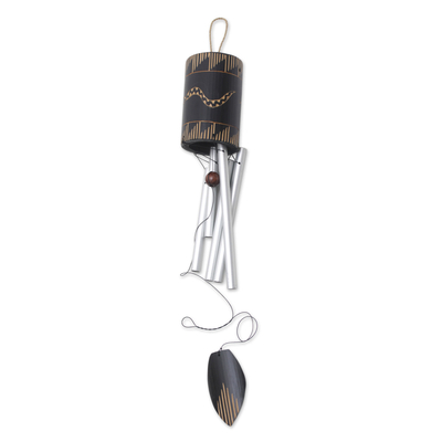 Bamboo and aluminum wind chime, 'Snake Charm' - Bamboo and Aluminum Snake Wind Chime Hand Made in Bali