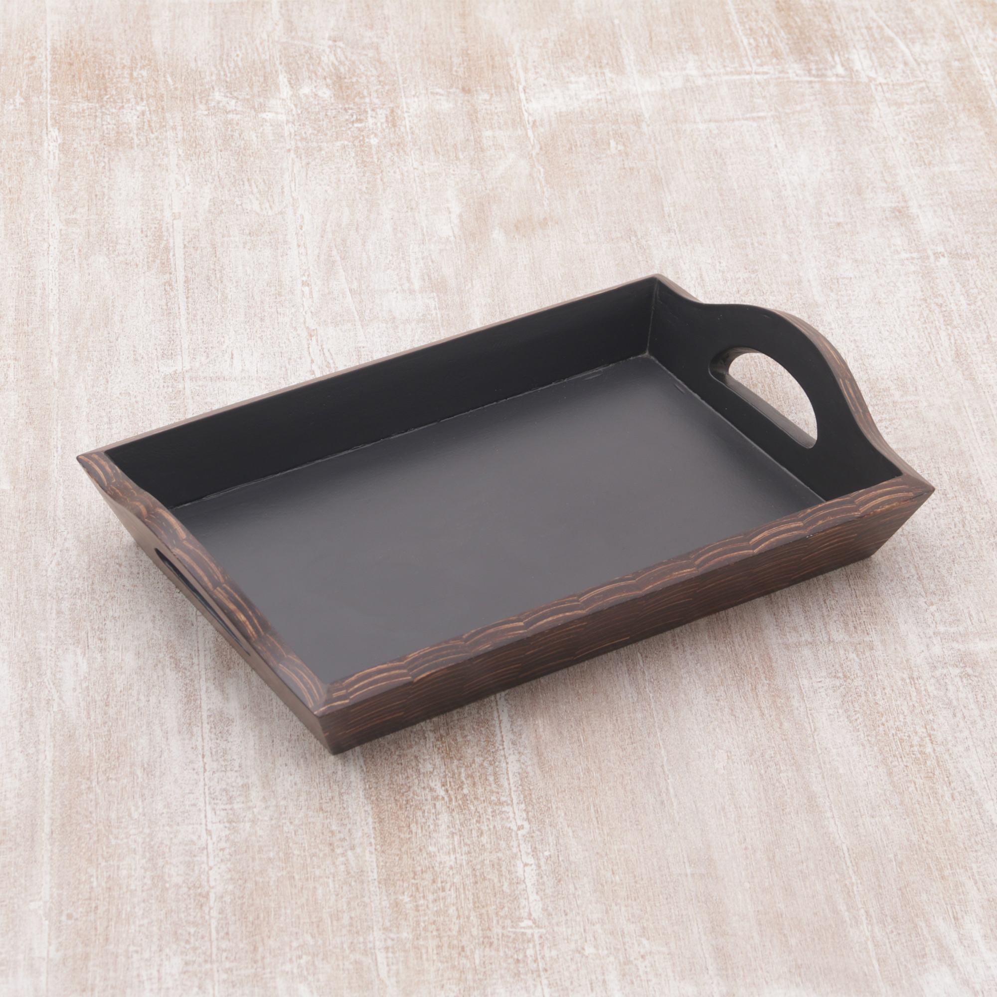 Handcrafted Coconut Shell and Wood Tray from Indonesia - Tropical ...