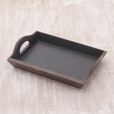 Coconut shell tray, 'Tropical Service' - Handcrafted Coconut Shell and Wood Tray from Indonesia