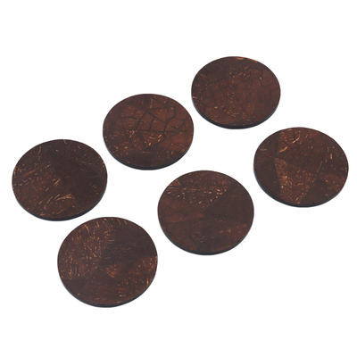 Coconut shell coasters, 'Natural Servers' (set of 6) - Handmade Set of Six Coconut Shell Coasters from Indonesia