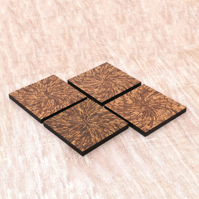 Coconut shell wall panels, 'Splendorous Accent' (set of 4) - Coconut Shell and MDF Set of Four Wall Accents of Indonesia