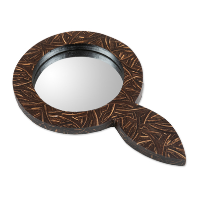 Coconut shell hand mirror, 'Coco Reflection' - Coconut Shell and MDF Hand Mirror of Indonesia