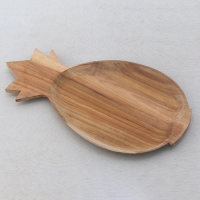 Teak wood serving platter, 'Pineapple Platter' - Teak Wood Handcrafted Pineapple Shaped Serving Platter