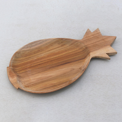 Teak wood serving platter, 'Pineapple Platter' - Teak Wood Handcrafted Pineapple Shaped Serving Platter