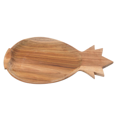 Fuente de servir de madera de teca - Fuente de madera de teca hecha a mano con forma de piña.