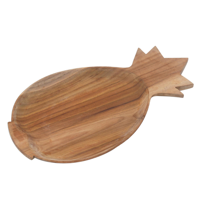 Fuente de servir de madera de teca - Fuente de madera de teca hecha a mano con forma de piña.