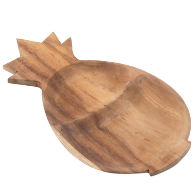 Teak wood serving platter, 'Double Pineapple' - Two Section Teak Wood Pineapple Shaped Serving Platter