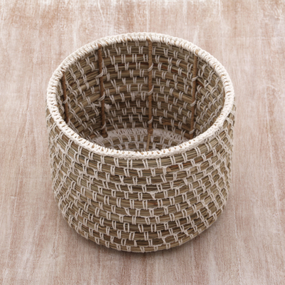 Pandan leaf and cotton basket, 'Natural Carrier' - Handwoven Pandan Leaf and Cotton Basket from Java