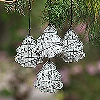 Recycled newspaper ornaments, 'New Life Trees' (set of 4) - Recycled Newspaper Tree-Shaped Holiday Ornaments (Set of 4)
