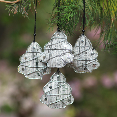 Recycled newspaper ornaments, New Life Trees (set of 4)